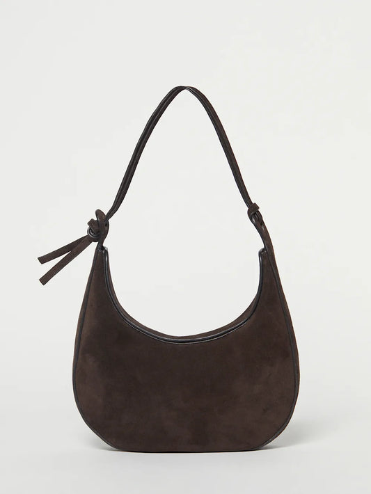 Wildleder Halbmond Schultertasche mit dekorativem Knotendetail