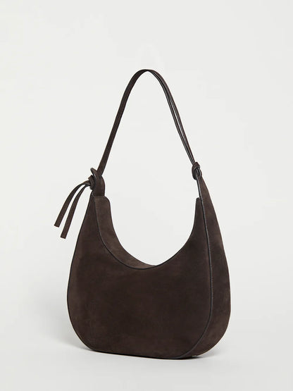Wildleder Halbmond Schultertasche mit dekorativem Knotendetail