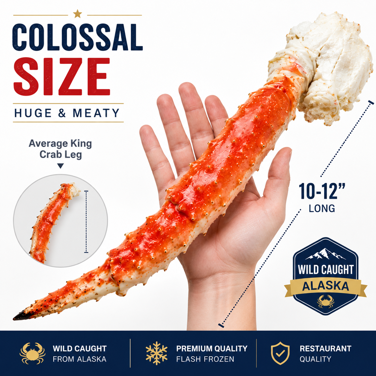 Wild-caught king crab product view