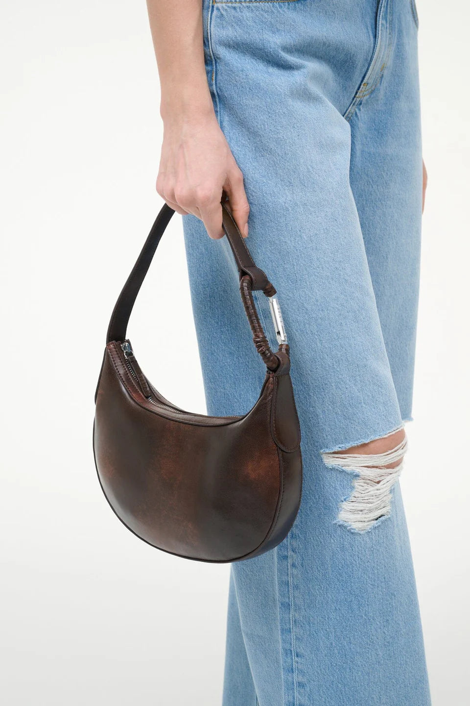 Vintage Halbmond Schultertasche mit geflochtenem Gurt