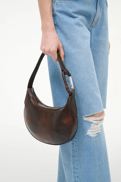 Vintage Halbmond Schultertasche mit geflochtenem Gurt