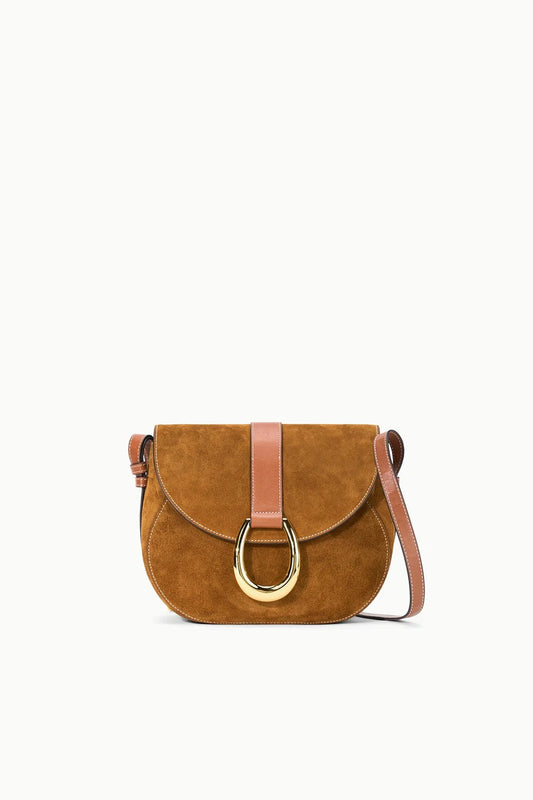 Wildleder Satteltasche mit goldener Metallverzierung