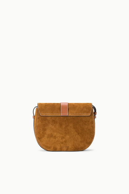 Wildleder Satteltasche mit goldener Metallverzierung