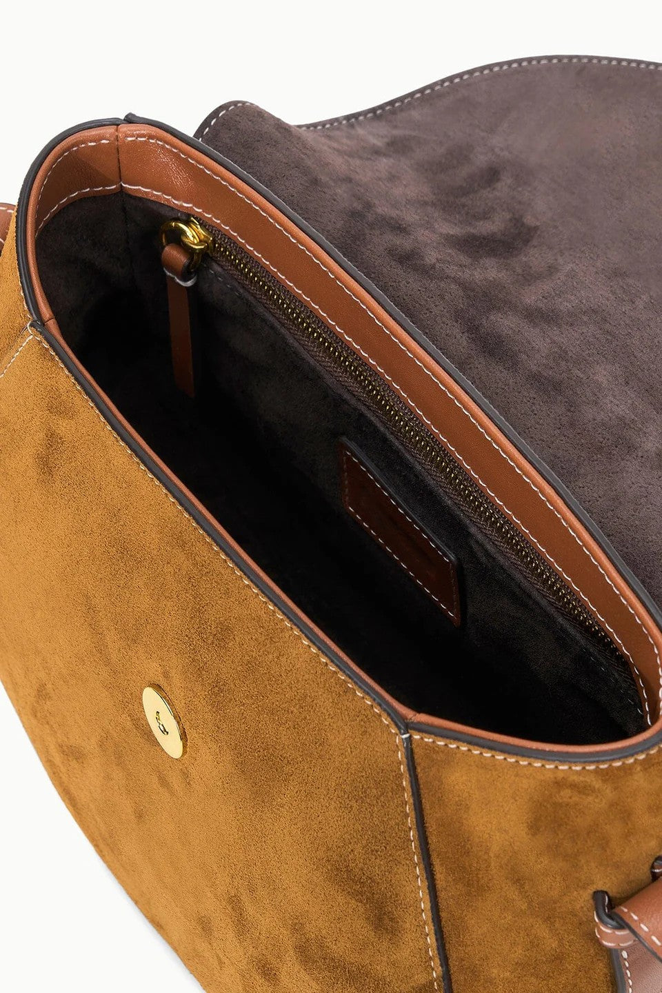 Wildleder Satteltasche mit goldener Metallverzierung