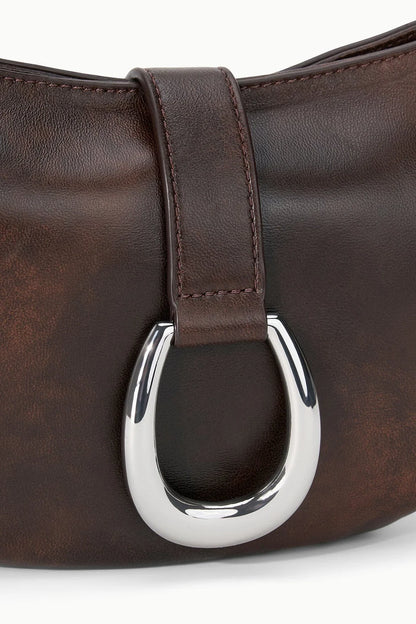 Vintage Halbmond Schultertasche mit silbernem Metallring