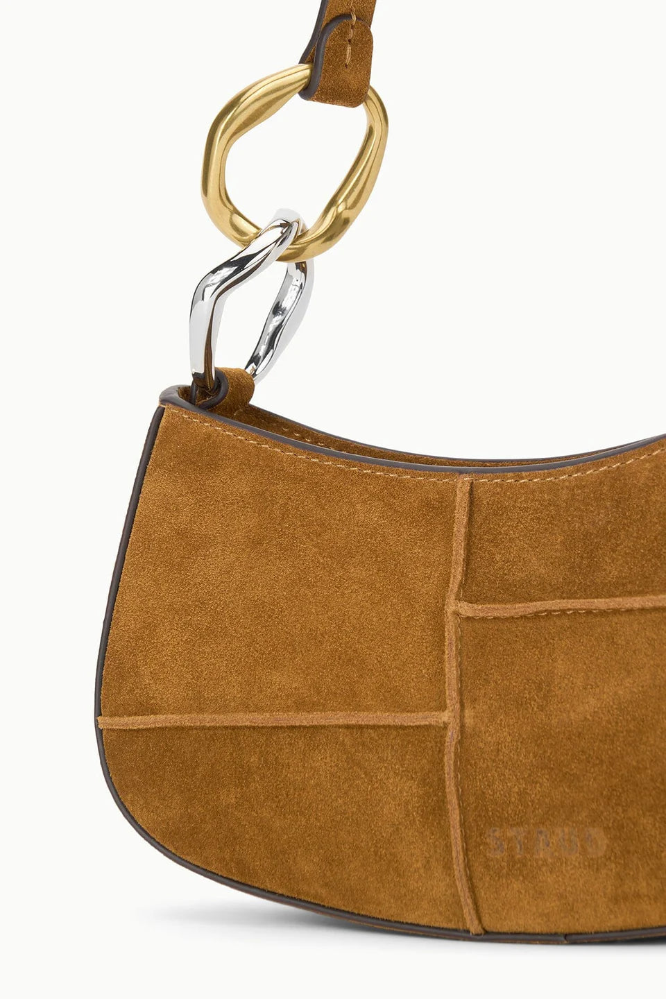 Patchwork Wildleder Mini Halbmond Schultertasche