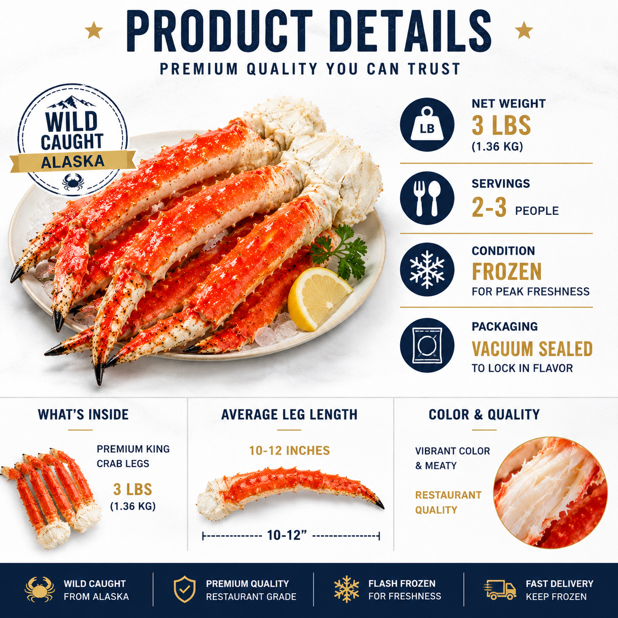 Restaurant-quality king crab legs