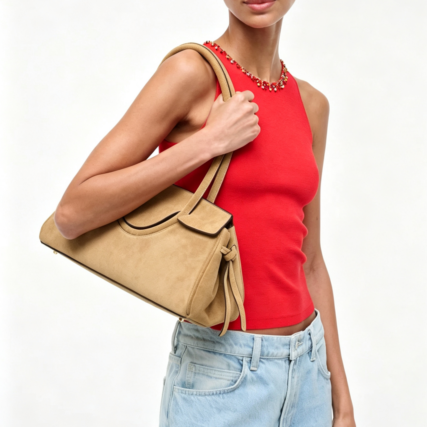 Wildleder Baguette Schultertasche